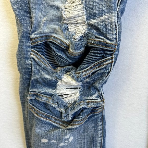 Crysp Denim Jeans Mens 38 x 33 distressed thrashed straight leg light wash moto - Picture 2 of 8